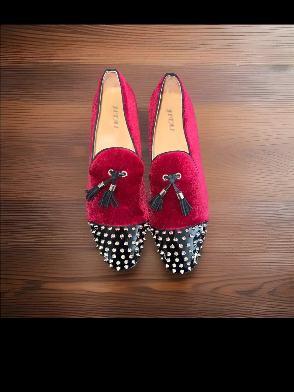Red Velvet Studded Loafers Tassel Smoking Shoes Size 13 Wedding Formal Men